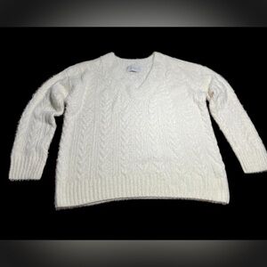 Lucky Brand V-neck oversized eyelash White Cable Knit Sweater Size Small